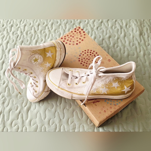 Converse White & Gold Star High Top Sneakers - Picture 5 of 5